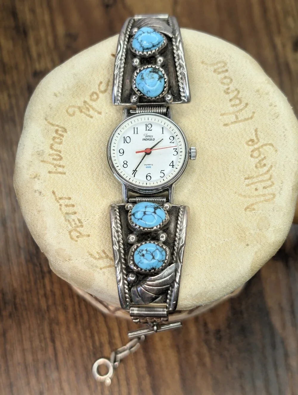 Vintage Navajo Sterling Silver Turquoise Timex Indiglo Watch - Signed Native - Picture 4 of 10